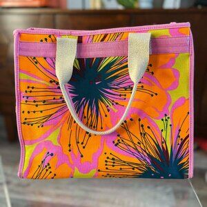 Vintage Lamarthe Orange Pink & Chartreuse Flower Power Cotton Structured Satchel